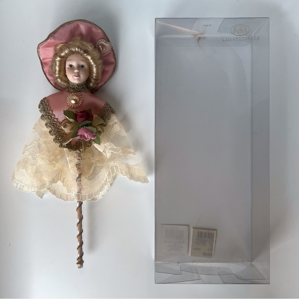 Vintage Kurt S Adler KSA Victorian Porcelain Doll Christmas Ornament Mauve Pink